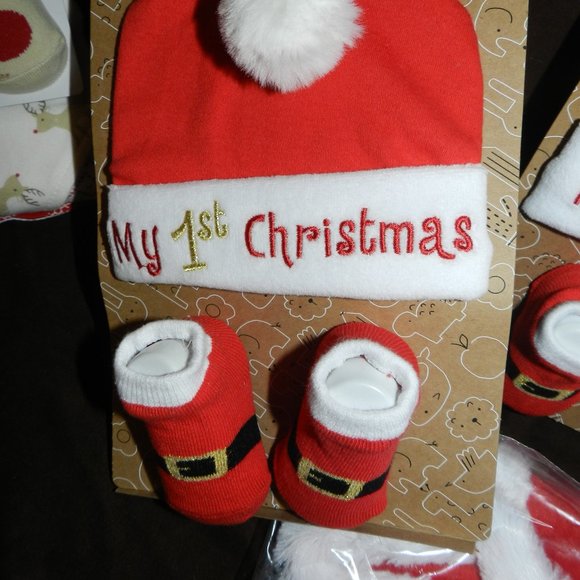 Santa "MY 1st CHRISTMAS" Santa Hat & Booties Gift set for Infant/Baby 0-6M NEW! - Picture 1 of 13